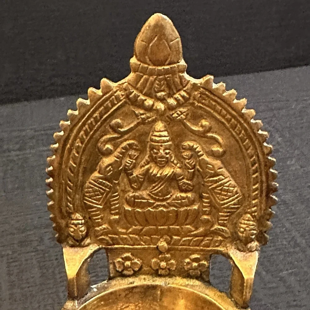 Vintage Brass Kamatchi Amman Vilakku, Gajalakshmi Oil Lamp, Diya, Petina, Marked